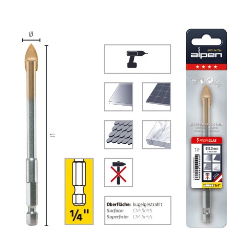 Broca para Vidrio y Porcelana Alpen Profi Glas 10mm