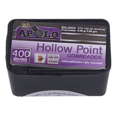 Balines para Aire Comprimido Apolo Hollow Point 4,5mm 400u Balines para Aire Comprimido Apolo Hollow Point 4,5mm 400u