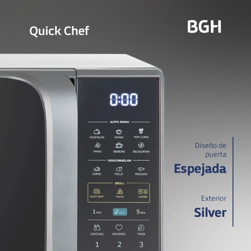 Microondas BGH Quick Chef Digital 23L 1250W Silver