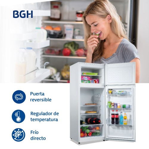 Heladera BGH Top Mount 215L 2P Frío Húmedo Blanco