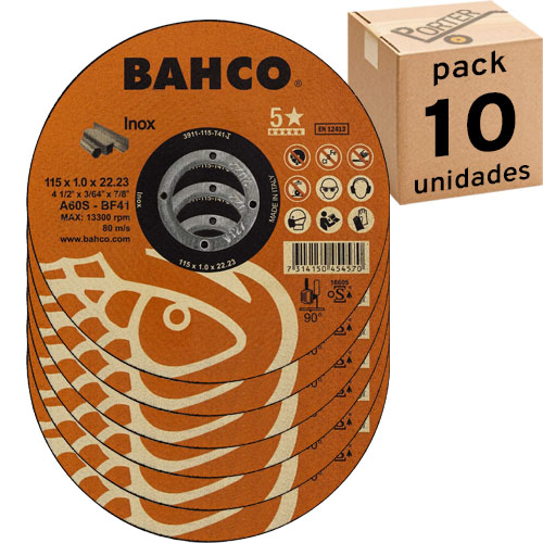 Disco de Corte Acero Inox. Bahco 3911 115mm x 1mm x10u