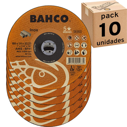 Disco de Corte Acero Inox. Bahco 3911 180mm x 1,6mm x10u