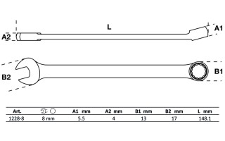 Llave Combinada Extra Larga BGS Technic 1228 8mm Llave Combinada Extra Larga BGS Technic 1228 8mm