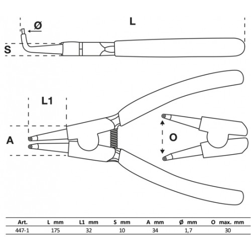 Pinza para Seguro Circlip BGS 447 Externo Curvo 175mm