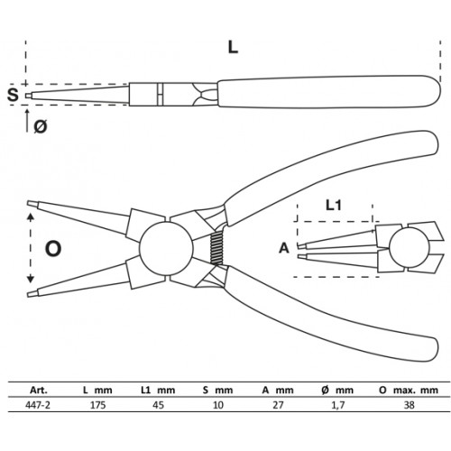 Pinza para Seguro Circlip BGS 447 Interno Recto 175mm