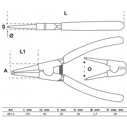 Pinza para Seguro Circlip BGS 447 Externo Recto 175mm