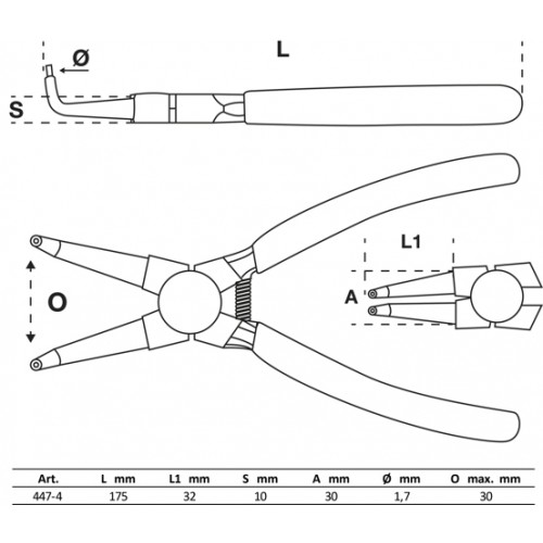 Pinza para Seguro Circlip BGS 447 Interno Curvo 175mm