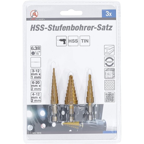 Brocas Escalonadas BGS DIY 1616 HSS 3pzs 3-20mm