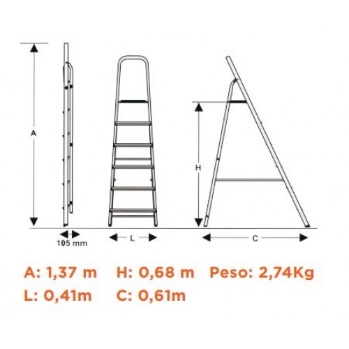 Escalera Tijera Black+Decker BXLD Aluminio 3pel. 0,68m