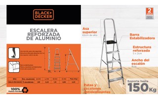 Escalera Tijera Black+Decker BXLD Aluminio 5pel. 1,07m Escalera Tijera Black+Decker BXLD Aluminio 5pel. 1,07m