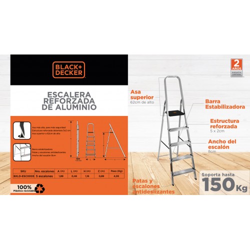 Escalera Tijera Black+Decker BXLD Aluminio 5pel. 1,07m