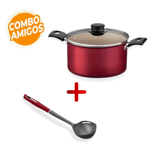 Cacerola Tramontina Turim 20cm 4,5L + Cucharón Tramontina Verano 33cm Rojo Cacerola Tramontina Turim 20cm 4,5L + Cucharón Tramontina Verano 33cm Rojo
