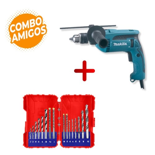 Taladro Percutor Makita HP1640 13mm 760W + Mechas Emtop 16pzs Taladro Percutor Makita HP1640 13mm 760W + Mechas Emtop 16pzs