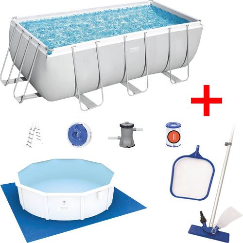 Piscina Bestway 56456 Estructura Rectang 8124L + Filtro + Limpiador Bestway 58013 + Lona Protectora 58003