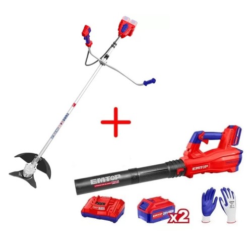 Soplador a Batería Emtop ELAB 20V + Desmalezadora a Batería Emtop ELMR 33cm