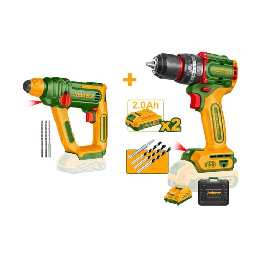 Taladro a Batería Jadever 13mm 20V 62Nm + Rotomartillo a Batería 1,7kg 1,5J 20V