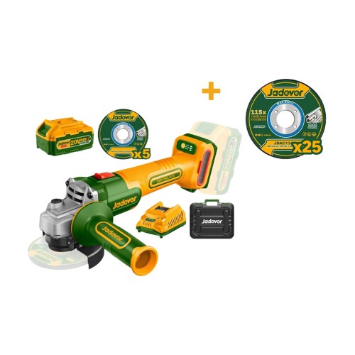Amoladora Angular a Batería Jadever JDLAP522 115mm 20V + Disco de Corte 115mm x25u