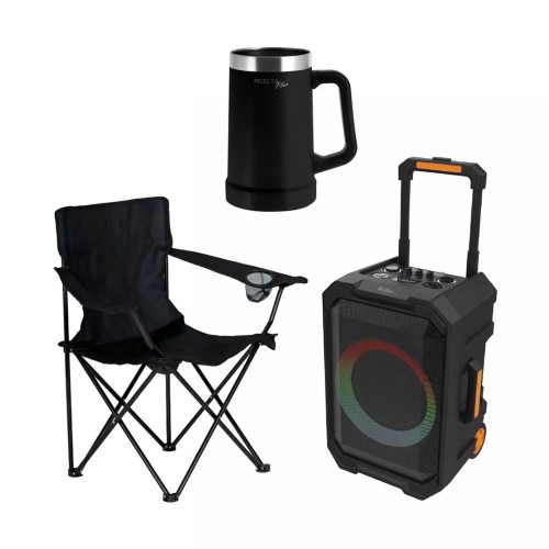 Parlante Kolke Pro Xtreme 300W + Vaso Térmico Selecta 700ml + Silla Plegable Level Negro Parlante Kolke Pro Xtreme 300W + Vaso Térmico Selecta 700ml + Silla Plegable Level Negro