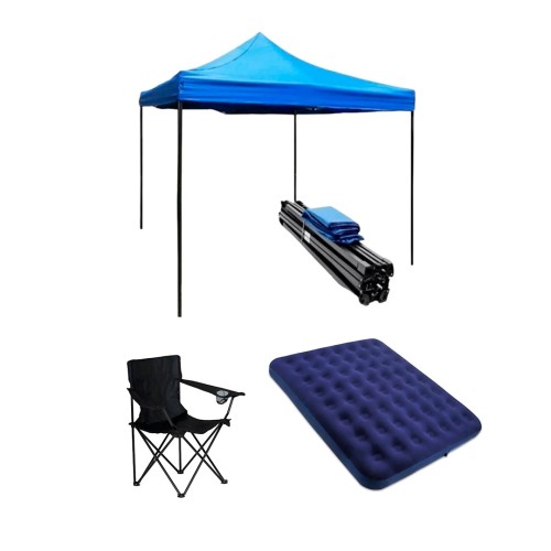 Toldo Plegable 3mx3m Azul + Colchón Inflable Queen 203x152x22cm + Silla Plegable Level Negro Toldo Plegable 3mx3m Azul + Colchón Inflable Queen 203x152x22cm + Silla Plegable Level Negro