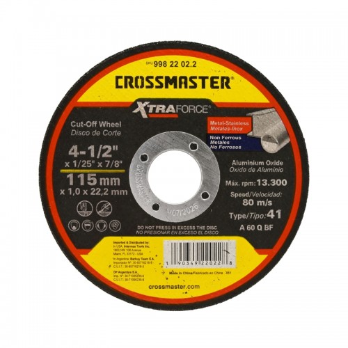 Disco de Corte Acero Inox. Crossmaster 115mm x 1mm