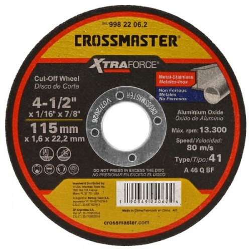 Disco de Corte Acero Inox. Crossmaster 115mm x 1,6mm