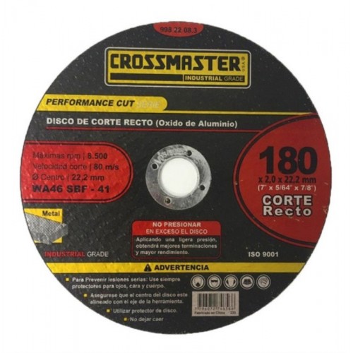 Disco de Corte Acero Inox. Crossmaster 180mm x 1,6mm