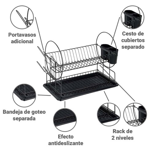 Escurridor de Platos y Cubiertos Decoteam DCE-006 Negro