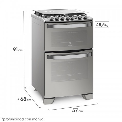 Cocina a Gas Electrolux 4 Hornallas 2 Hornos. Plateado