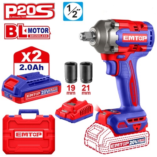 Llave de Impacto a Batería Emtop ECIW enc.1/2'' 350Nm 20V