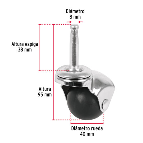 Rueda Fiero 49694 con Espiga para Madera 40mm