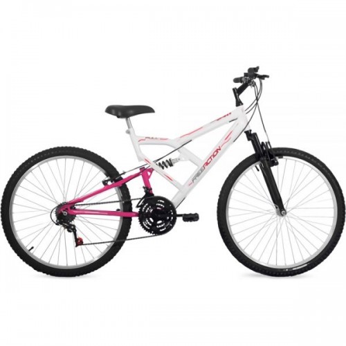 Bicicleta Free Action Full Aro 26'' Blanco/Rosa