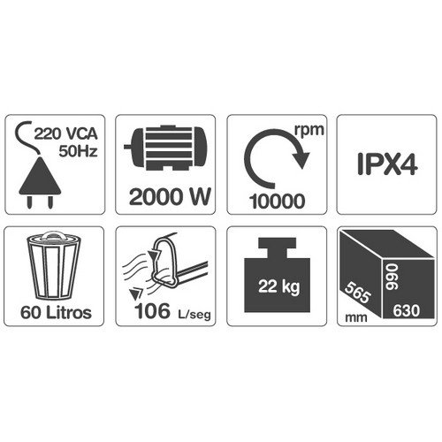 Aspiradora Gamma GMAI60 60L 2x1000W p/ Polvo y Liquido (Industrial)