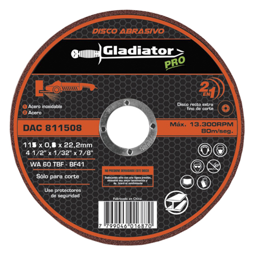 Disco de Corte Metal Gladiator Pro 115mm x 0,8mm