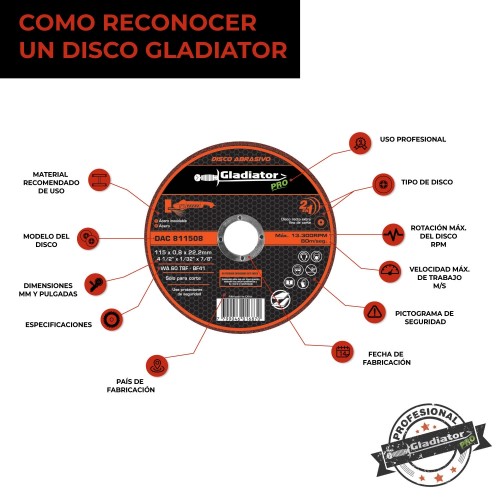 Disco de Corte Metal Gladiator Pro 115mm x 0,8mm