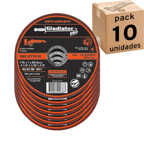 Disco de Corte Metal Gladiator Pro 115mm x 1,0mm x10u