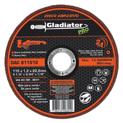 Disco de Corte Metal Gladiator Pro DAC 115mm x 1,2mm