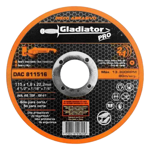 Disco de Corte Metal Gladiator Pro DAC 115mm x 1,6mm