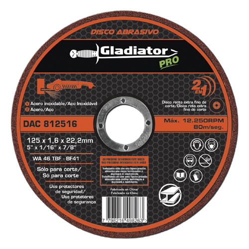 Disco de Corte Metal Gladiator Pro 125mm x 1,6mm