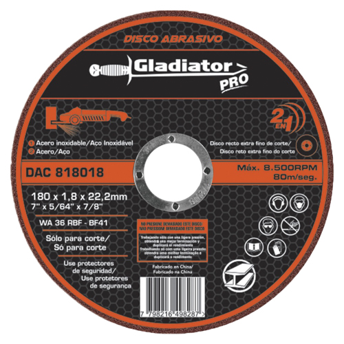 Disco de Corte Metal Gladiator Pro DAC 180mm x 1,8mm