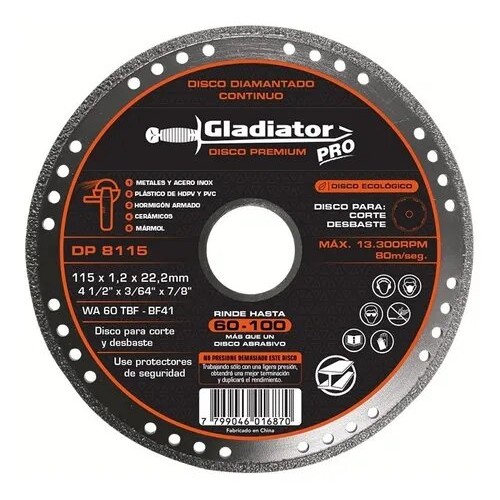 Disco de Corte Diamantado Gladiator Pro DP-8115 115mm