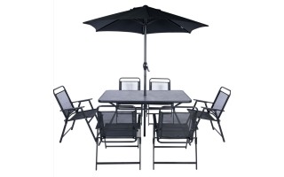 Mesa, Sillas y Sombrilla Goleader GL-72831 8pzs Negro Mesa, Sillas y Sombrilla Goleader GL-72831 8pzs Negro