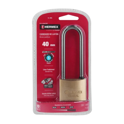 Candado Hermex 43441 Largo Latón 40mm