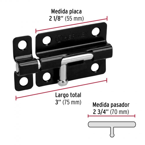 Cerrojo Pasador Hermex 43694 7,5cm Acero Negro