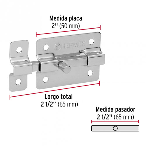 Cerrojo Pasador Hermex 43713 2'' Cromado