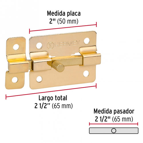 Cerrojo Pasador Hermex 43724 2'' Latón