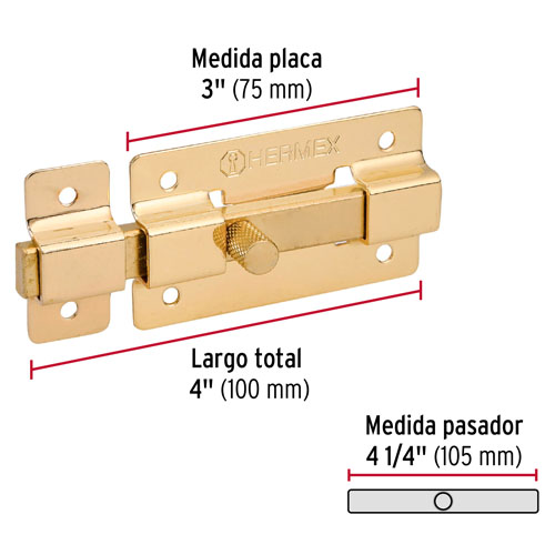 Cerrojo Pasador Hermex 43725 3'' Latón