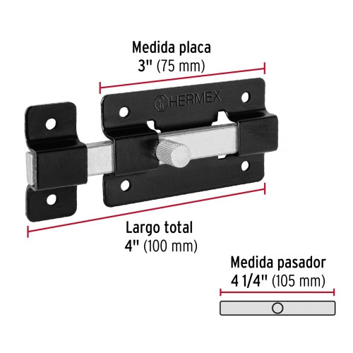 Cerrojo Pasador Hermex 47929 7,5cm Acero Negro