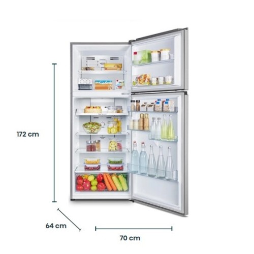 Heladera Hisense Top Mount 379L Frío Seco 2P Inox.