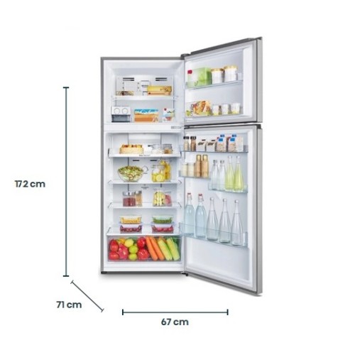 Heladera Hisense Top Mount 422L Frío Seco 2P Inox.