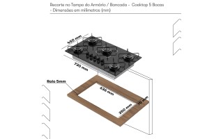 Placa de Cocina a Gas Itatiaia 5 Hornallas 73cm Negro